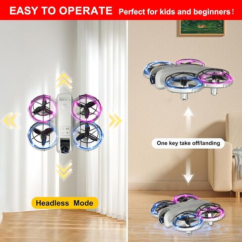 K100max Mini Drones مع الكاميرا للأطفال والمسجلين ، طائرة مروحية صغيرة داخلية كوادكوبتر مع وحدة تحكم عن بُعد على الشاشة ، لعبة هدية للبنين والبنات ، وضع مقطوع الرأس ، بطاريتين (رمادي) in Kuwait