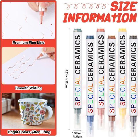 Marspark 6 PCS Underglaze Pen Pen for Pottery Ceramics Underglaze Marker DIY Ceramic Decorating Paint Pen in Saudi Arabia
