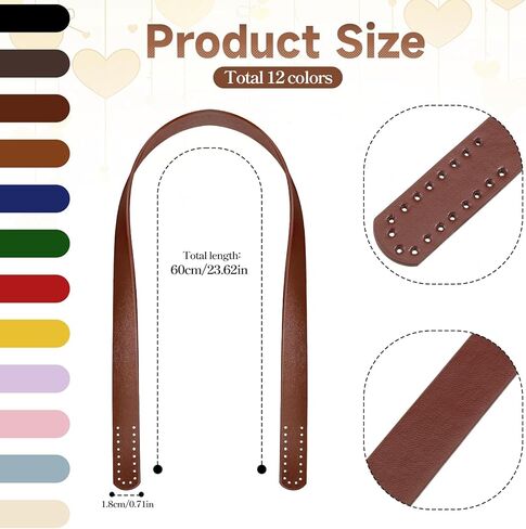 24 PCS Leather Prestraps 23.6 "مقابض حقيبة قصيرة 12 ألوانًا على استبدال الكتف لأكياس الكروشيه DIY محفظة حقيبة اليد صنع إصلاح in Saudi Arabia