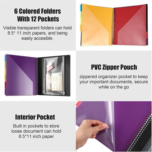 yeaqee 8 Pack 12 Pocket Folder Organizer Project Project With 6 Dividers 1/6 Cut Tabs Dividers ، Tabsable Tabs ، Plastic Bolles with Jobs for School Office in Saudi Arabia