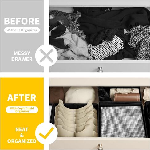 Cupic Cupid Drawer Organizer, Dresser Organizers, Foldabe Drawer Organizer Clothes, Closet Organization and Storage Dividers for Socks, Underwear and Diaper, Set of 12, Beige in Kuwait