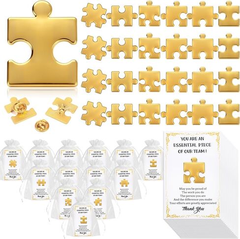 24/48/96 Sets Employee Appreciation Gifts Bulk, Inspirational Employee of The Month Lapel Pins with Thank You Cards Small Puzzle Piece Gift for Coworkers, Office Staff, Team Building (Gold) in Kuwait