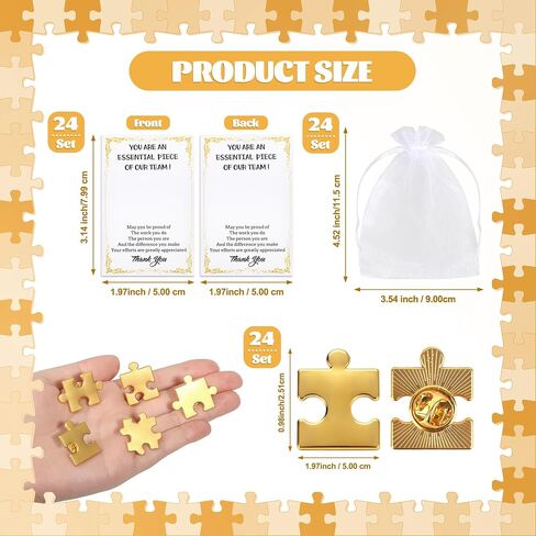 24/48/96 Sets Employee Appreciation Gifts Bulk, Inspirational Employee of The Month Lapel Pins with Thank You Cards Small Puzzle Piece Gift for Coworkers, Office Staff, Team Building (Gold) in Kuwait
