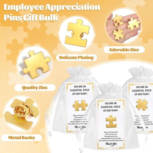 24/48/96 Sets Employee Appreciation Gifts Bulk, Inspirational Employee of The Month Lapel Pins with Thank You Cards Small Puzzle Piece Gift for Coworkers, Office Staff, Team Building (Gold) in Kuwait