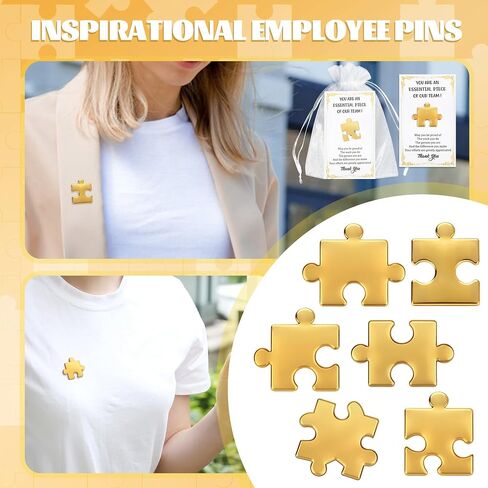 24/48/96 Sets Employee Appreciation Gifts Bulk, Inspirational Employee of The Month Lapel Pins with Thank You Cards Small Puzzle Piece Gift for Coworkers, Office Staff, Team Building (Gold) in Kuwait