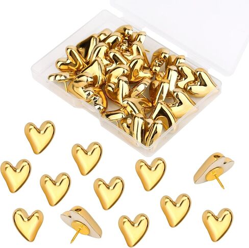 30pcs Heart Push Pins, Gold Thumb Tacks Decorative Cute Pins for Cork Board Bulletin Board Wall Home Office Posters Photos Postcards Maps Fixing in Saudi Arabia