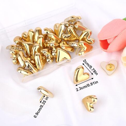 30pcs Heart Push Pins, Gold Thumb Tacks Decorative Cute Pins for Cork Board Bulletin Board Wall Home Office Posters Photos Postcards Maps Fixing in Saudi Arabia