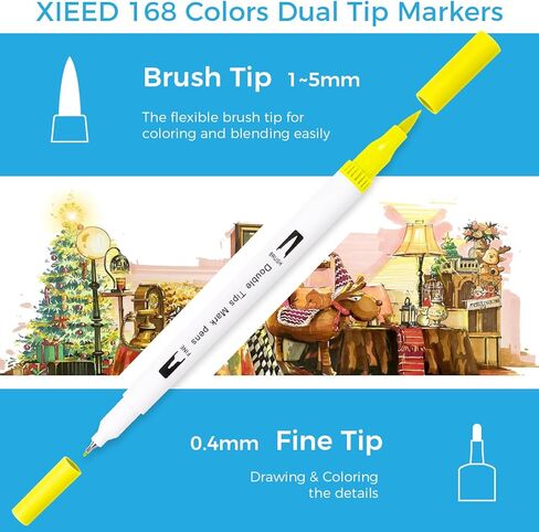 168 Colors Coloring Markers for Artists Coloring Books No Bleeding Water-based Dual Tips Fineliner & Brush Drawing Pens Art Pens for Kids & Adults in Kuwait