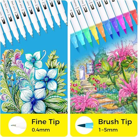 168 Colors Coloring Markers for Artists Coloring Books No Bleeding Water-based Dual Tips Fineliner & Brush Drawing Pens Art Pens for Kids & Adults in Kuwait