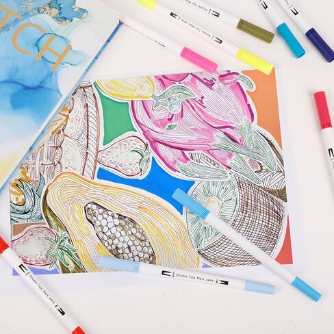 168 Colors Coloring Markers for Artists Coloring Books No Bleeding Water-based Dual Tips Fineliner & Brush Drawing Pens Art Pens for Kids & Adults in Kuwait