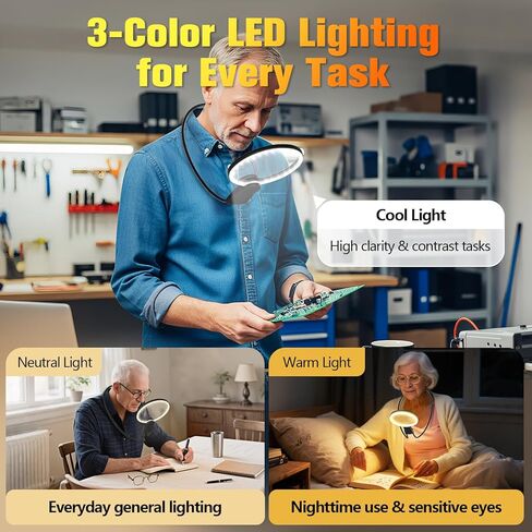 الأيدي الزجاج الخالي من المكبرة مع الضوء للعمل الوثيق ، و 5.5 بوصة 5x الزجاج المكبرة ، وارتداء الرقبة الكبرى لقراءة الكتب ، والخياطة ، والخياطة المتقاطعة ، وكبار السن منخفضة الرؤية مع عيون الشيخوخة in Kuwait