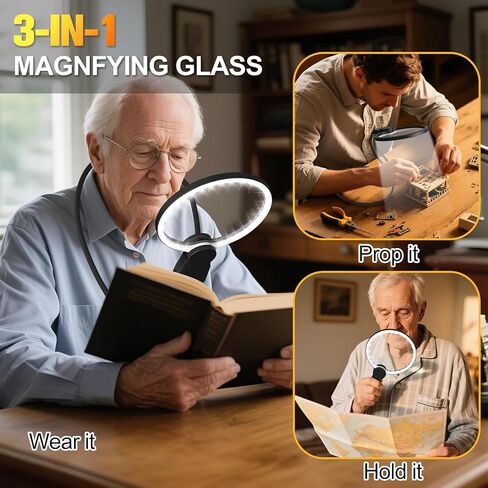 الأيدي الزجاج الخالي من المكبرة مع الضوء للعمل الوثيق ، و 5.5 بوصة 5x الزجاج المكبرة ، وارتداء الرقبة الكبرى لقراءة الكتب ، والخياطة ، والخياطة المتقاطعة ، وكبار السن منخفضة الرؤية مع عيون الشيخوخة in Kuwait