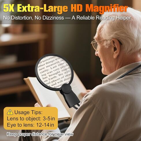 الأيدي الزجاج الخالي من المكبرة مع الضوء للعمل الوثيق ، و 5.5 بوصة 5x الزجاج المكبرة ، وارتداء الرقبة الكبرى لقراءة الكتب ، والخياطة ، والخياطة المتقاطعة ، وكبار السن منخفضة الرؤية مع عيون الشيخوخة in Kuwait