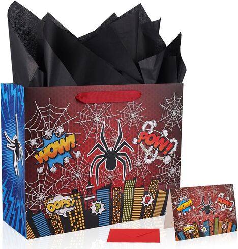 مجموعة حقيبة هدايا العنكبوت ، موضوع العنكبوت Goodie Favors Candy Bag Wrappe Paper Carding Carding Cards Envelope Cartoon Super in Saudi Arabia
