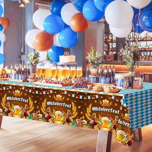 Avezano 3 PCS Oktoberfest tablecloth البلاستيك يمكن التخلص منه 108 × 54 بوصة زخارف أكتوبر الأزرق الأزرق والأبيض مهرجان البيرة الألمانية المائدة المستطيل in Saudi Arabia