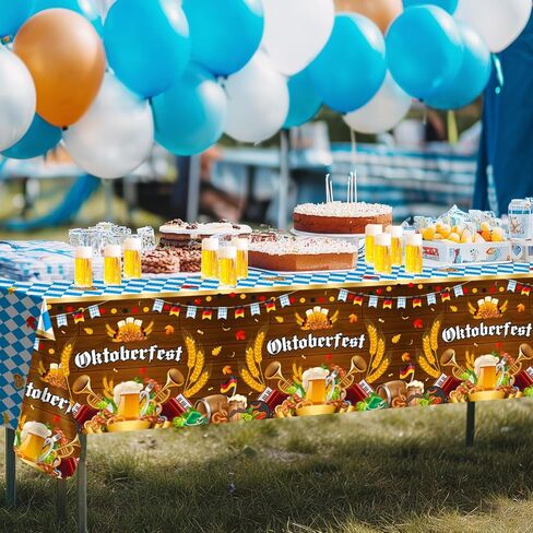 Avezano 3 PCS Oktoberfest tablecloth البلاستيك يمكن التخلص منه 108 × 54 بوصة زخارف أكتوبر الأزرق الأزرق والأبيض مهرجان البيرة الألمانية المائدة المستطيل in Saudi Arabia