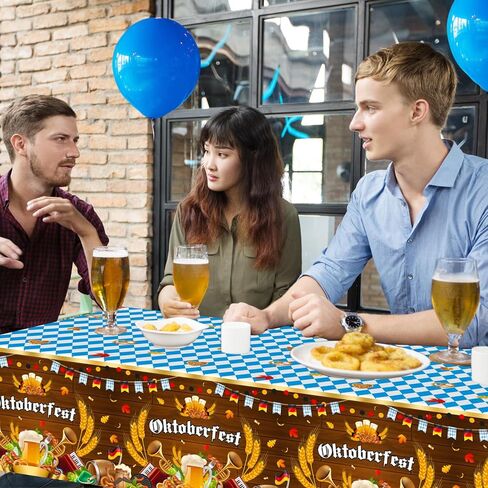 Avezano 3 PCS Oktoberfest tablecloth البلاستيك يمكن التخلص منه 108 × 54 بوصة زخارف أكتوبر الأزرق الأزرق والأبيض مهرجان البيرة الألمانية المائدة المستطيل in Saudi Arabia
