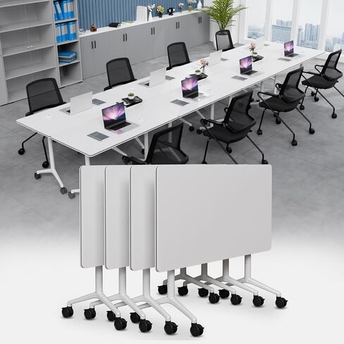 Conference Room Table, Folding Conference Tables with Wheels, Modern Office Meeting Room Table with Strong Metal Frame, Large Business Seminar Furniture for Boardroom, School(4, Grey, 55.1in) in Kuwait