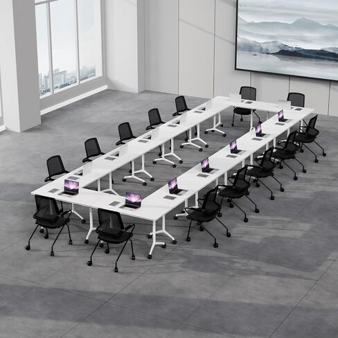 Conference Room Table, Folding Conference Tables with Wheels, Modern Office Meeting Room Table with Strong Metal Frame, Large Business Seminar Furniture for Boardroom, School(4, Grey, 55.1in) in Kuwait