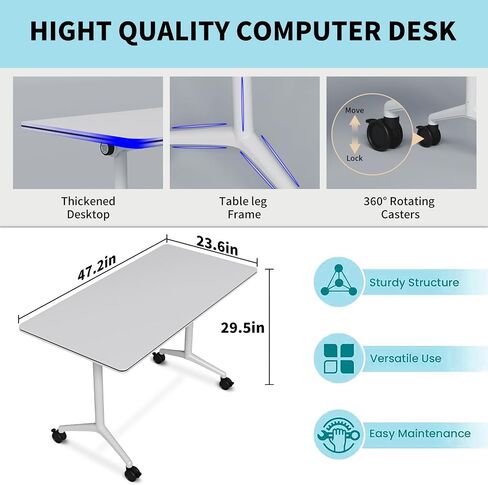 Conference Room Table, Folding Conference Tables with Wheels, Modern Office Meeting Room Table with Strong Metal Frame, Large Business Seminar Furniture for Boardroom, School(4, Grey, 55.1in) in Kuwait