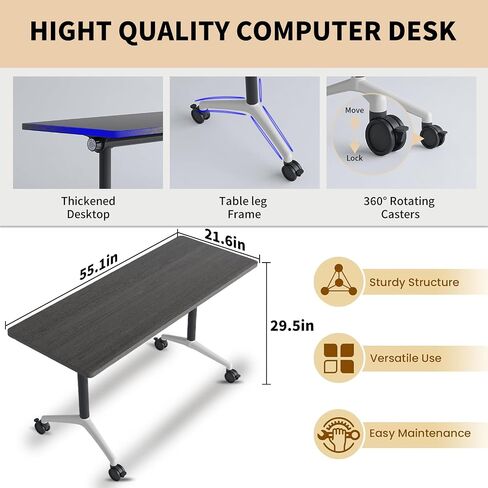 Conference Room Table, Folding Conference Tables with Wheels, Modern Office Meeting Room Table with Strong Metal Frame, Large Business Seminar Furniture for Boardroom, School(4, Grey, 55.1in) in Kuwait