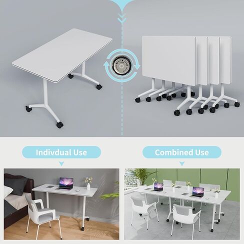 Conference Room Table, Folding Conference Tables with Wheels, Modern Office Meeting Room Table with Strong Metal Frame, Large Business Seminar Furniture for Boardroom, School(4, Grey, 55.1in) in Kuwait