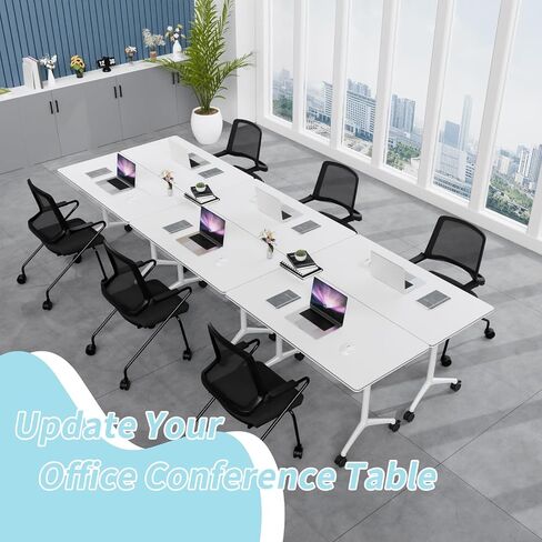 Conference Room Table, Folding Conference Tables with Wheels, Modern Office Meeting Room Table with Strong Metal Frame, Large Business Seminar Furniture for Boardroom, School(4, Grey, 55.1in) in Kuwait