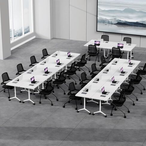 Conference Room Table, Folding Conference Tables with Wheels, Modern Office Meeting Room Table with Strong Metal Frame, Large Business Seminar Furniture for Boardroom, School(4, Grey, 55.1in) in Kuwait