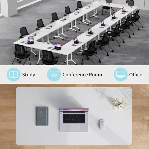 Conference Room Table, Folding Conference Tables with Wheels, Modern Office Meeting Room Table with Strong Metal Frame, Large Business Seminar Furniture for Boardroom, School(4, Grey, 55.1in) in Kuwait
