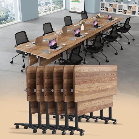 Conference Room Table, Folding Conference Tables with Wheels, Modern Office Meeting Room Table with Strong Metal Frame, Large Business Seminar Furniture for Boardroom, School(4, Grey, 55.1in) in Kuwait