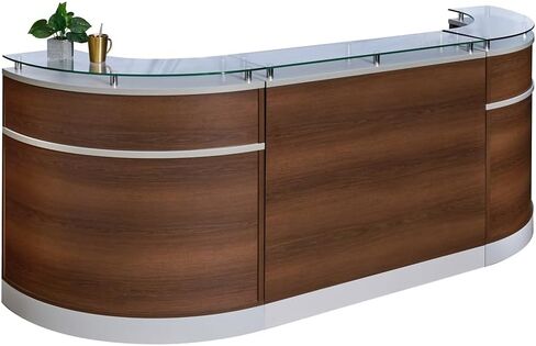 NBF Esquire Curved Modern Reception Desk - 110" W x 32" D Retail Checkout Counter With 2 Grommet Holes - Welcome Desk for Office Lobby Salon in Saudi Arabia