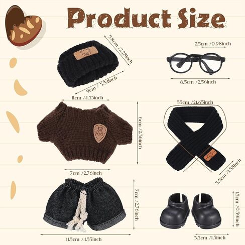 Soulchen 17 cm Doll Clothes Accessories Set(No Doll) Hat Scarf Light Brown Sweater Dark Blue Jeans Glasses and Rubber Shoes Set for 17cm Dolls Accessories Suit Cute Clothes for Dress up in Saudi Arabia
