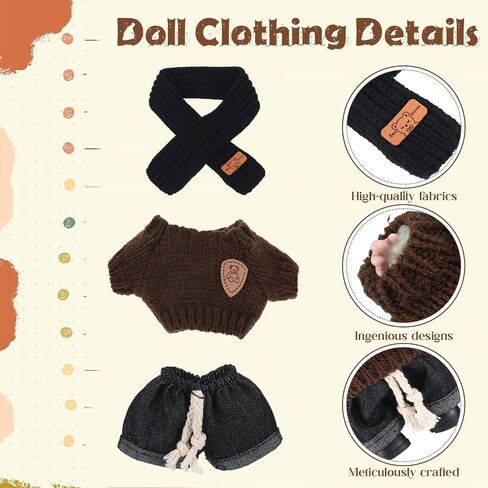 Soulchen 17 cm Doll Clothes Accessories Set(No Doll) Hat Scarf Light Brown Sweater Dark Blue Jeans Glasses and Rubber Shoes Set for 17cm Dolls Accessories Suit Cute Clothes for Dress up in Saudi Arabia