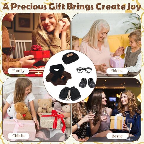 Soulchen 17 cm Doll Clothes Accessories Set(No Doll) Hat Scarf Light Brown Sweater Dark Blue Jeans Glasses and Rubber Shoes Set for 17cm Dolls Accessories Suit Cute Clothes for Dress up in Saudi Arabia