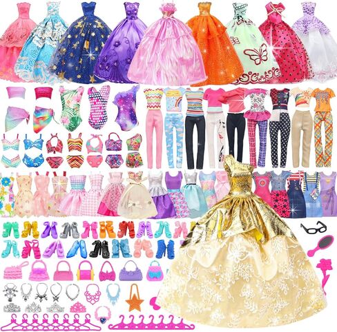 100 PCS دمية الملابس والإكسسوارات - 5 فساتين الزفاف 10 فساتين الانزلاق 2 فساتين الموضة 2 قمم 2 بنطلون 2 بيكيني السباحة 10 أحذية وملحقات للدمى 11.5 بوصة ، ألعاب Doll Dress for Girl Gift in Saudi Arabia
