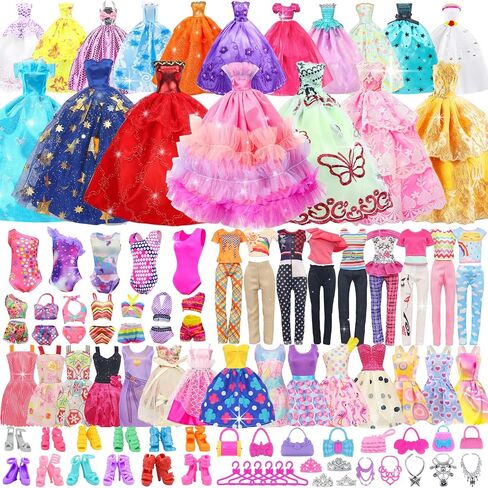 100 PCS دمية الملابس والإكسسوارات - 5 فساتين الزفاف 10 فساتين الانزلاق 2 فساتين الموضة 2 قمم 2 بنطلون 2 بيكيني السباحة 10 أحذية وملحقات للدمى 11.5 بوصة ، ألعاب Doll Dress for Girl Gift in Saudi Arabia