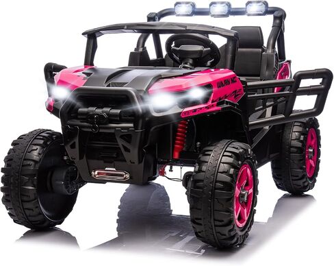 JOYMOR 2-Seater 24V Ride On UTV Truck with Remote Control, 3 Speeds Electric Car with Spring Suspension LED Music, 4 Motors Power Wheel for Kids Ages 3-8, 135 lbs Weight Capacity (Red) in Saudi Arabia