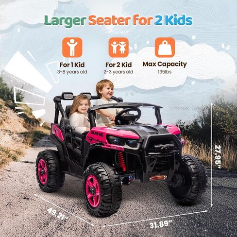 JOYMOR 2-Seater 24V Ride On UTV Truck with Remote Control, 3 Speeds Electric Car with Spring Suspension LED Music, 4 Motors Power Wheel for Kids Ages 3-8, 135 lbs Weight Capacity (Red) in Saudi Arabia