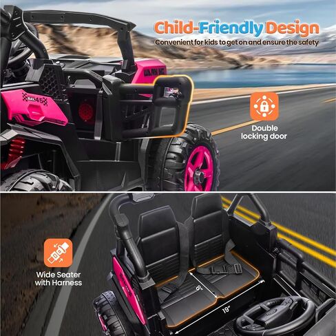 JOYMOR 2-Seater 24V Ride On UTV Truck with Remote Control, 3 Speeds Electric Car with Spring Suspension LED Music, 4 Motors Power Wheel for Kids Ages 3-8, 135 lbs Weight Capacity (Red) in Saudi Arabia