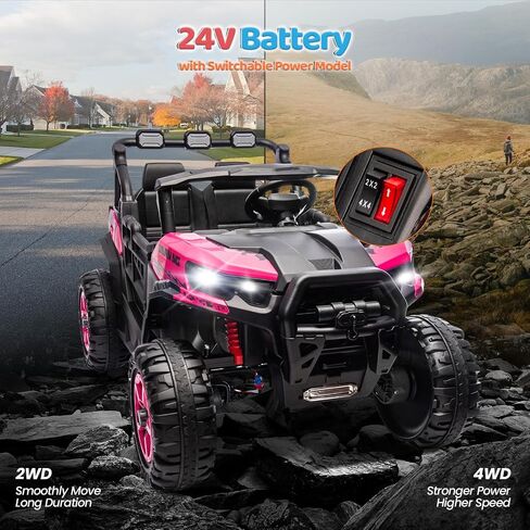 JOYMOR 2-Seater 24V Ride On UTV Truck with Remote Control, 3 Speeds Electric Car with Spring Suspension LED Music, 4 Motors Power Wheel for Kids Ages 3-8, 135 lbs Weight Capacity (Red) in Saudi Arabia