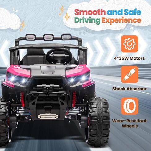 JOYMOR 2-Seater 24V Ride On UTV Truck with Remote Control, 3 Speeds Electric Car with Spring Suspension LED Music, 4 Motors Power Wheel for Kids Ages 3-8, 135 lbs Weight Capacity (Red) in Saudi Arabia