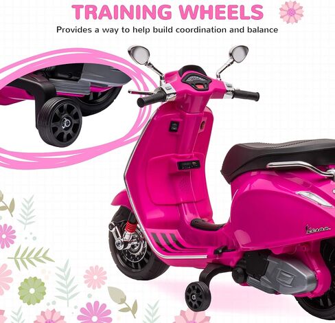 Qaba Vespa Licensed 6V Kids Motorcycle, Kids Electric Bike, Battery-Operated Motorbike with Single Button Start, FM Radio, Music, Headlight, Pink in Saudi Arabia
