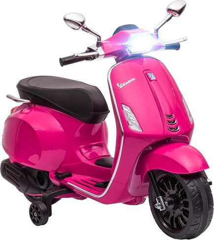 Qaba Vespa Licensed 6V Kids Motorcycle, Kids Electric Bike, Battery-Operated Motorbike with Single Button Start, FM Radio, Music, Headlight, Pink in Saudi Arabia