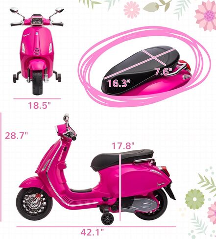 Qaba Vespa Licensed 6V Kids Motorcycle, Kids Electric Bike, Battery-Operated Motorbike with Single Button Start, FM Radio, Music, Headlight, Pink in Saudi Arabia