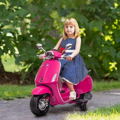 Qaba Vespa Licensed 6V Kids Motorcycle, Kids Electric Bike, Battery-Operated Motorbike with Single Button Start, FM Radio, Music, Headlight, Pink in Saudi Arabia