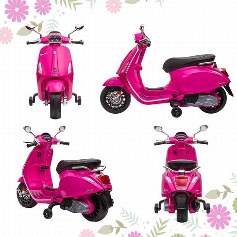 Qaba Vespa Licensed 6V Kids Motorcycle, Kids Electric Bike, Battery-Operated Motorbike with Single Button Start, FM Radio, Music, Headlight, Pink in Saudi Arabia