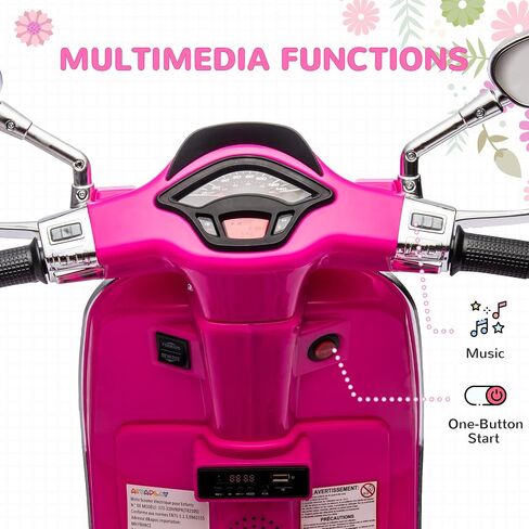 Qaba Vespa Licensed 6V Kids Motorcycle, Kids Electric Bike, Battery-Operated Motorbike with Single Button Start, FM Radio, Music, Headlight, Pink in Saudi Arabia
