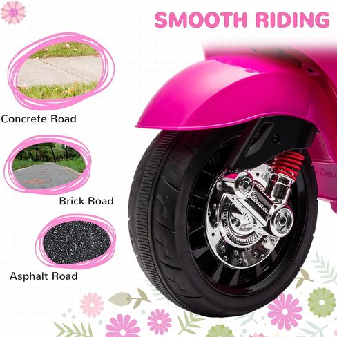Qaba Vespa Licensed 6V Kids Motorcycle, Kids Electric Bike, Battery-Operated Motorbike with Single Button Start, FM Radio, Music, Headlight, Pink in Saudi Arabia
