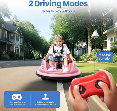 12V Kids Electric المصد سيارة للأطفال الصغار-لعبة Kiddokidz Ride-On مع Parent Remote ، 360 ° تدور ، أضواء وأصوات ، ملصقات DIY 2 PCS ، 2 سرعتين ، وردي in Kuwait