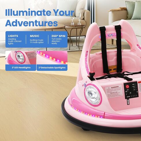 12V Kids Electric المصد سيارة للأطفال الصغار-لعبة Kiddokidz Ride-On مع Parent Remote ، 360 ° تدور ، أضواء وأصوات ، ملصقات DIY 2 PCS ، 2 سرعتين ، وردي in Kuwait